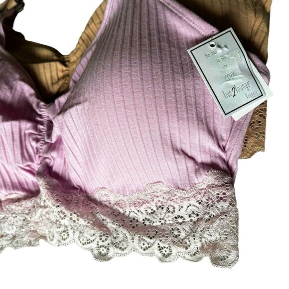 Live2Lounge Bralette Set of 2 Bra Pink Tan Lace 2X XXL - Picture 2 of 8